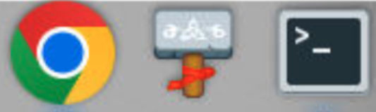 Three desktop icons from a bot VM: Google Chrome, a stone-hammer file manager, and a terminal with a command prompt.